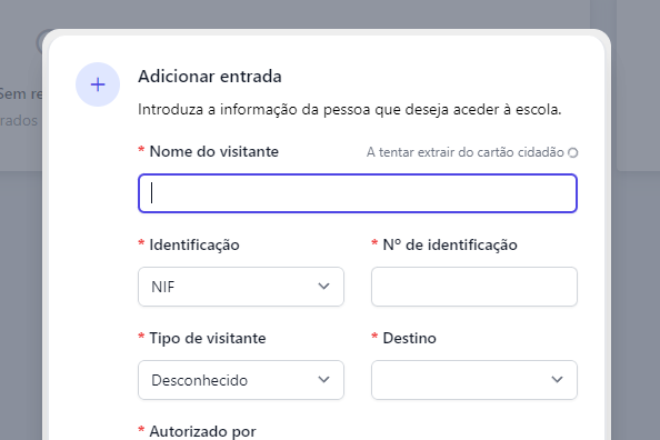 Registo de nova entrada