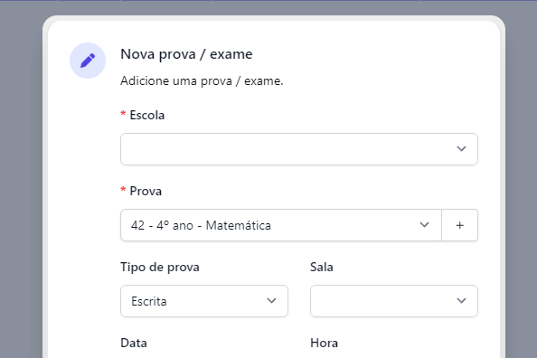 Adicionar uma nova prova